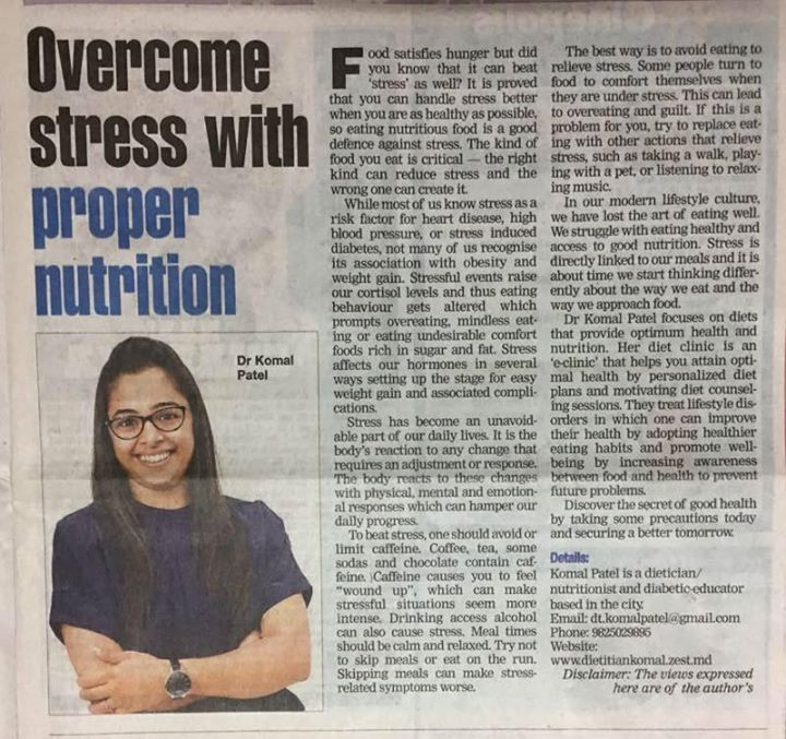 My article on stress and nutrition published in ahmedabad times on World Heath Day.
#nutrition #worldhealthday #overcomestress #ahmedabadhealth