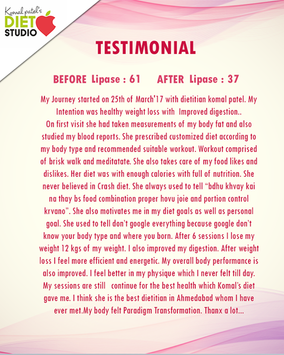 Thank you for the wonderful words, we appreciate your patience & assistance in the journey. 

#Testimonial #ThankYou #HealthyFood #Dietitian #Ahmedabad #Gujarat