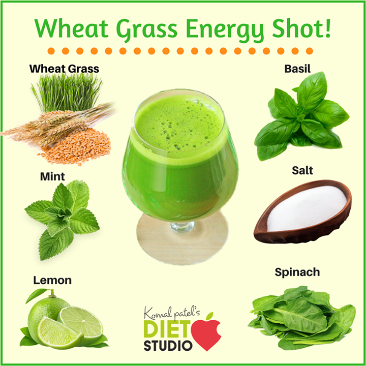 #energyshot Wheat grass contains all essential minerals and vitamins. It is best source of living chlorophyll.It neutralizes body toxin, and works as natural cleanser. 
Recipe:
Wheat grass: 1/2 cup roughly chopped
Spinach leaves-10
Mint leaves- 10 
Tulsi leaves- 10
lemon 1/2 
Blend all the ingredients. Filter and serve fresh.
#wheatgrass #wheatgrassjuice #energybooster #immunity