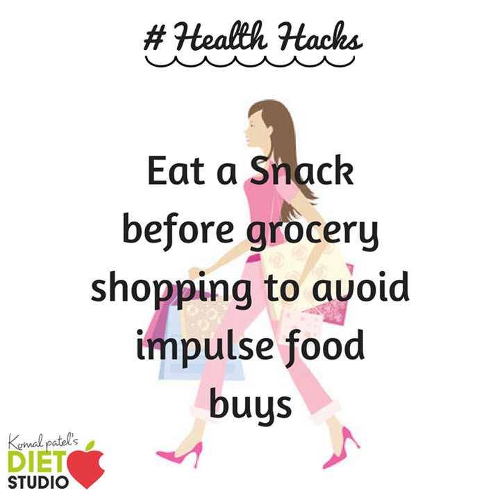 Eat a snack before grocery shopping. It will help you restrain you from buying high calorie foods and will help you buy healthy food choices. 
#healthhacks #healthychoice