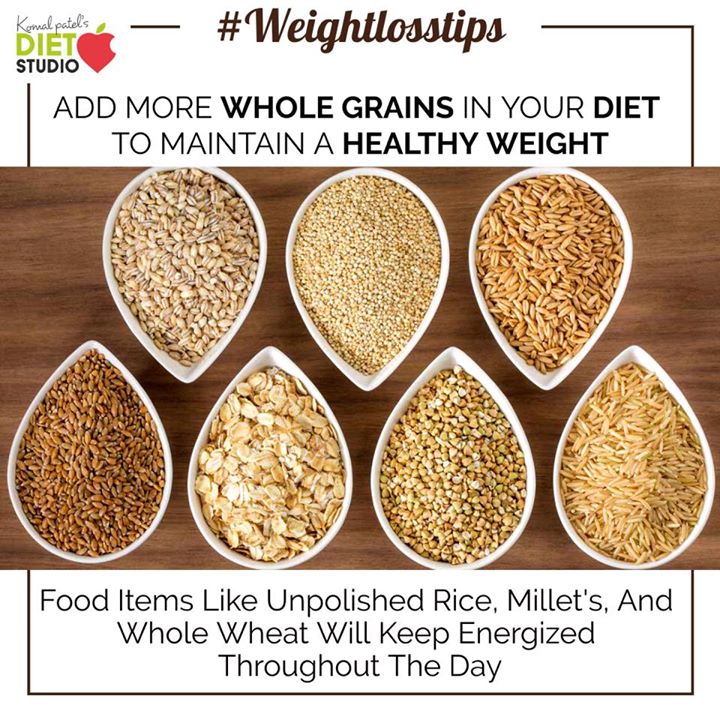 Add Whole Grains to Your Meals. Start with breakfast. Choose whole grains over refined items.
Add millets, whole grain flour, oats in your daily diet to maintain a healthy weight. 
#weightlosstips #wholegrain #grains #healthyweight