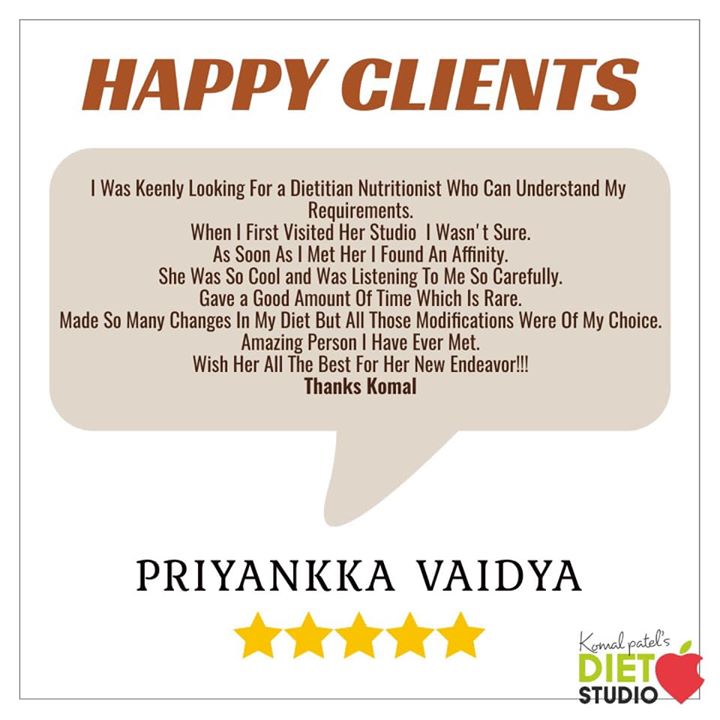#happyclients 
Feels motivated and happy to hear from clients about the views and their experience with us..
Thank you @priyankkavaidya for kind words 
#komalpatel #dietitian #dietstudio #clients #healthylifestyle #ahmedabaddietitian