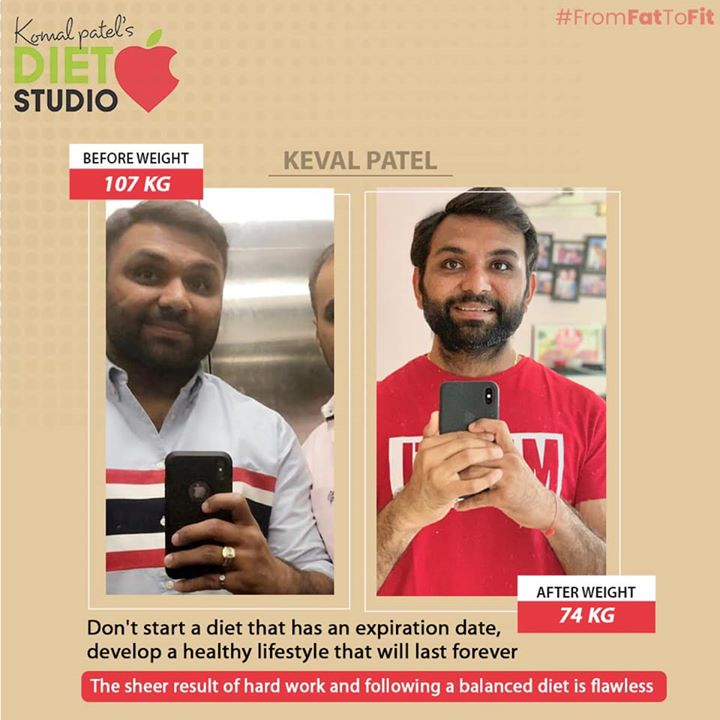 Be an inspiration for people who are struggling to lose weight..
One of the inspiration is @kevalpatel whose lost 33 kg - journey from 107kg to 74kg with a healthy balanced meals.
That’s his lifestyle now a days to maintain and be fit and fab 
Recovered all nutritional deficiencies and build his energy to work with effeciency through your the day. 

#dietstudio #weightloss #weightlossjourney #komalpatel #dietclinic #healthylifestyle