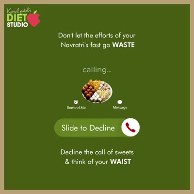 Short-lived are the gratification for sweets!

But the unwanted calories you consume just for temporary satisfaction can take a toll on your long time health regime and goals.

Don't let the efforts of your Navratri's fast go WASTE;
Decline the call of sweets & think of your WAIST.

#KomalpPatel #Diet #GoodFood #EatHealthy #GoodHealth #DietPlan #DietConsultation