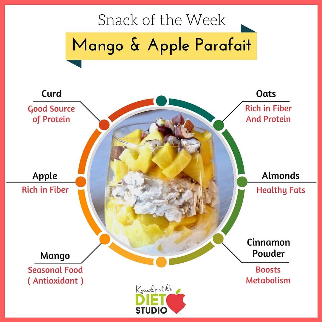 This summer enjoy healthy snack with seasonal fruit mango and apple...
#snackoftheweek #snacks #parafait #curd #seasonalfood