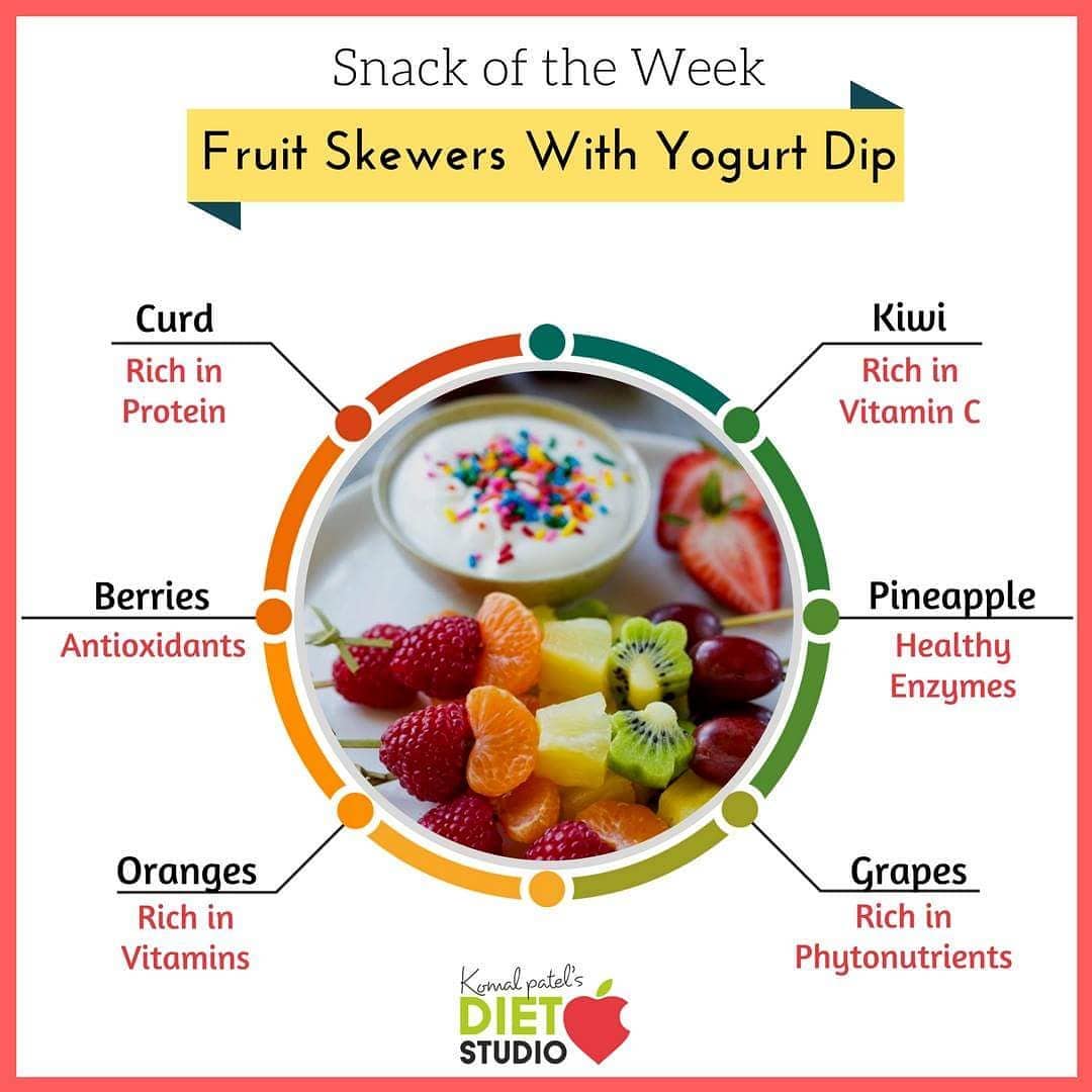 Snack of the week .
fruit skewers are a great solution for cooling down in the summer heat.
For a healthy snack that offers a pop of protein, dip fresh fruit skewers into a honey-spiked yogurt sauce.
#snackoftheweek #snack #fruits #fruitskewers #curd #yogurt #dip #healthysnack #4pmsnacks #officesnacks