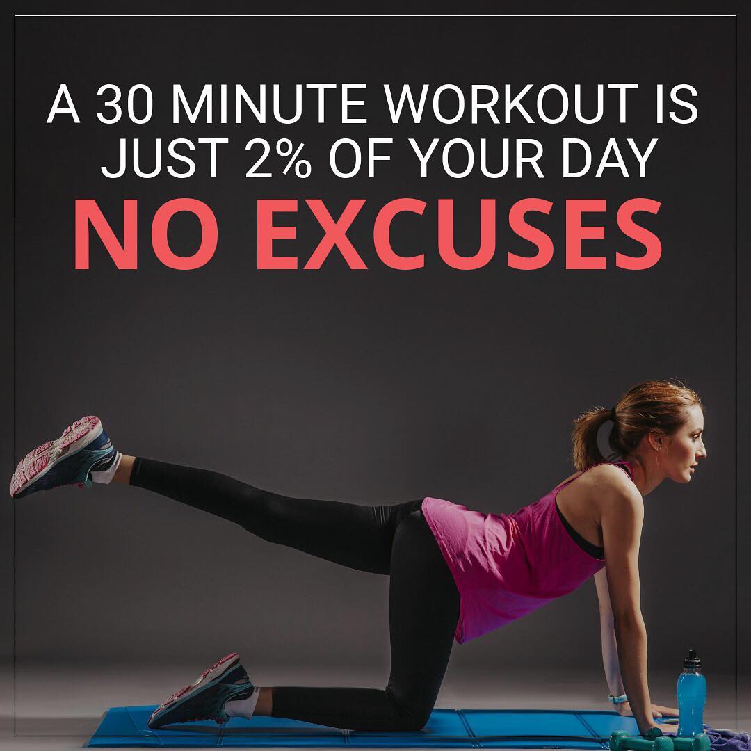 It’s no secret that moving more helps us to be fitter and healthier. Research shows that as little as 30 minutes of exercise per day can boost our general health and well-being. 
So get up and workout for at least 30 min 
#workout #fitness #exercise #healthybody #healthymind #noexcuse