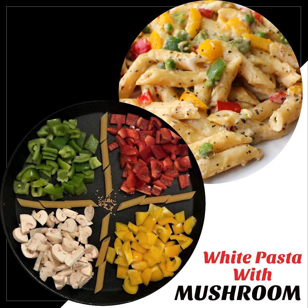 Dinner for tonight 
White pasta with bell pepper and mushroom 
#dinner #pasta #whitepasta #mushroom