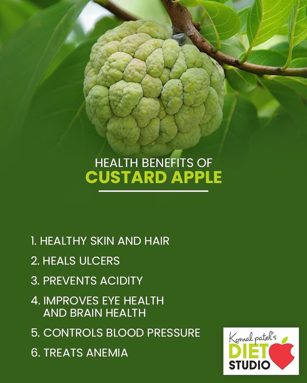 The season of favourite fruit has arrived.
Enjoy your fruit but as a meal itself .
Health benefits of custard apple.

#komalpatel #diet #goodfood #eathealthy #goodhealth