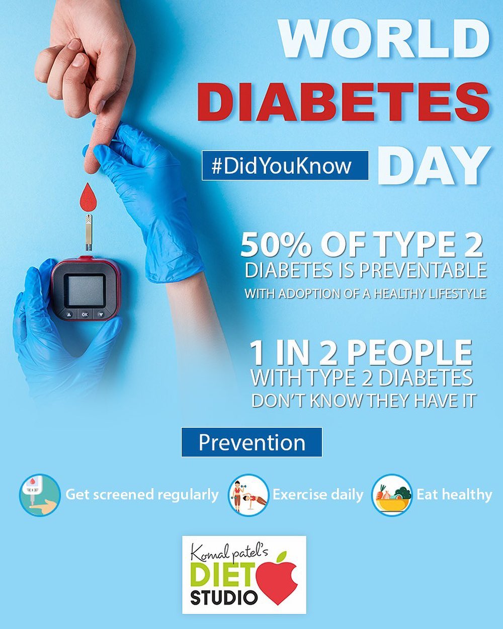 #worlddiabetesday 
World Diabetes Day falls on 14th November. The purpose of this day is to raise awareness of a condition that millions of people all around the world live with every day. 
The mission is to promote diabetes care, prevention and a cure worldwide.
#diabetes #diabetesday #worlddiabetesday #diabetescare #komalpatel