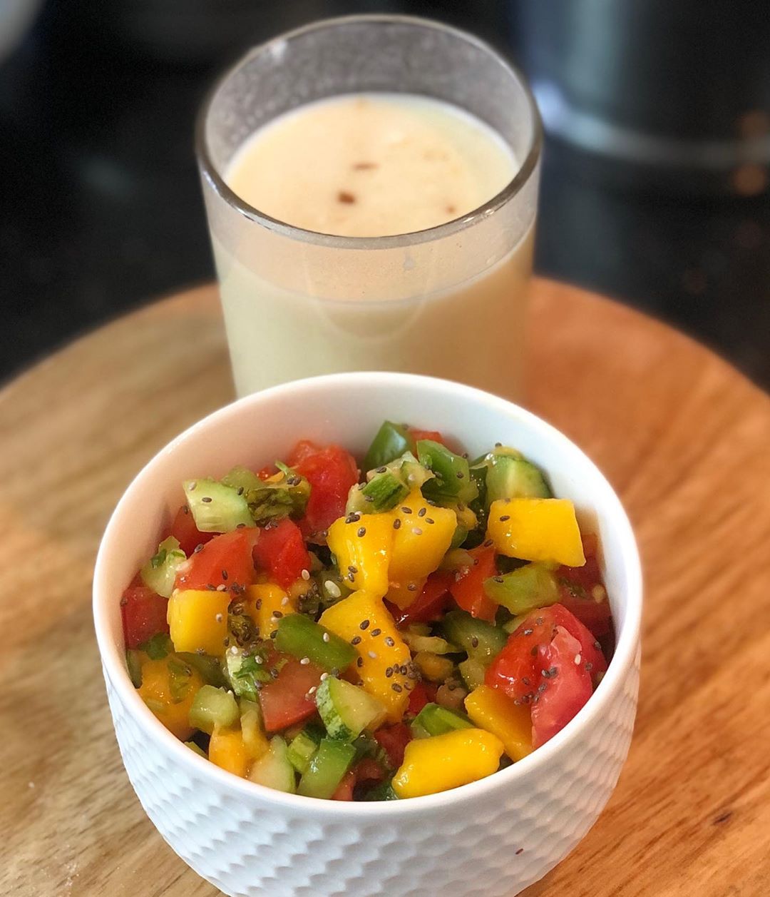 That’s what my today’s lunch is 
Mango salad with sattu buttermilk.
You all must be amazed to see this and must be thinking of is this enough 😳
Yes dear it is enough. 
My routine is like I have carbs only once and today it was lunch time where I had protein and fiber in my meal.
#kpmeals 
#mangosalad with #sattubuttermilk 
A good fiber and healthy proteins...
#lockdownmeals #quarantinelife #dietitianmeals #komalpatel