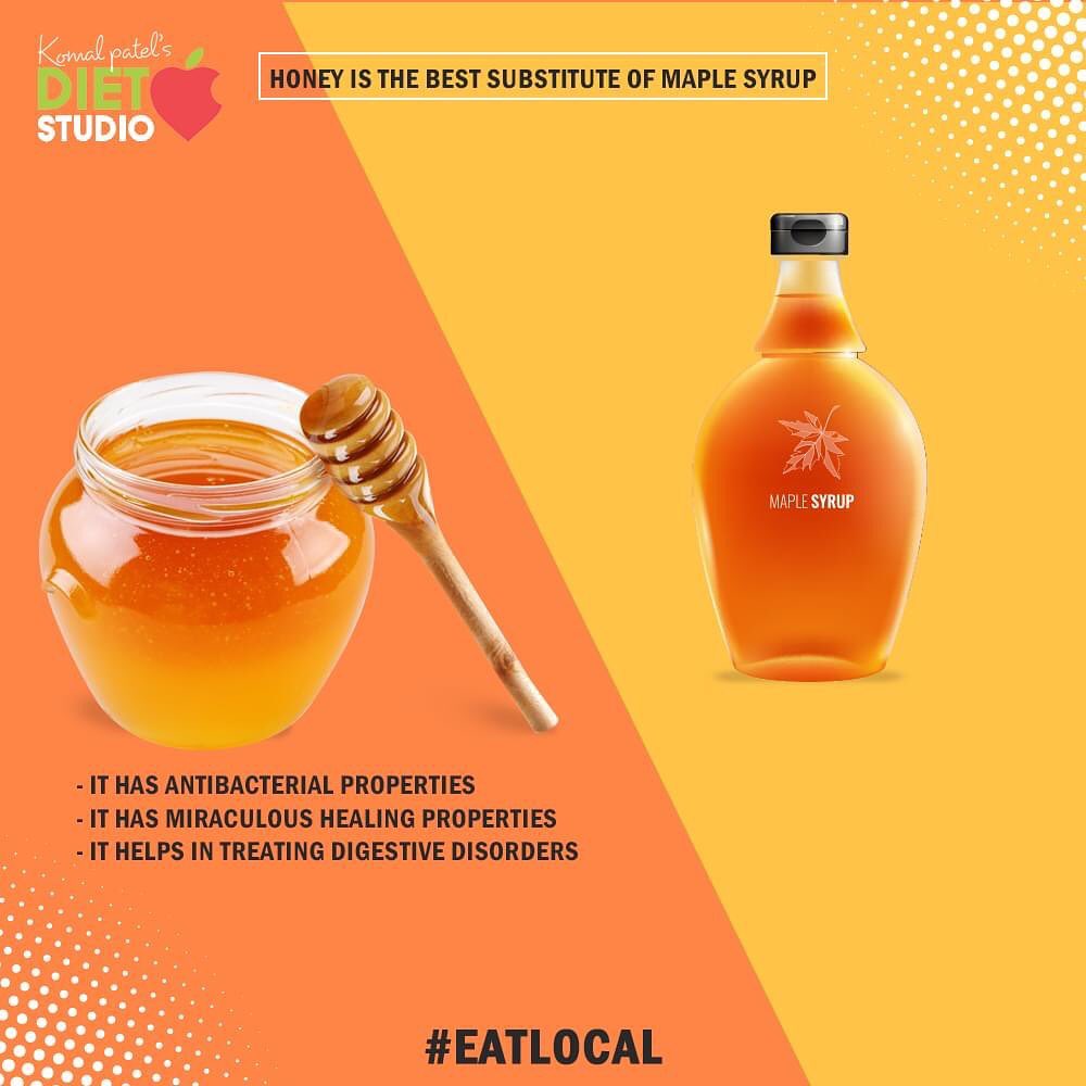 The natural sweetener honey carries not only a healthier aura but also is believed to be the best substitute for maple syrup.
Having a similar texture to maple, the golden coloured honey is perfect for topping pancakes, breads, cakes etc.

Honey can also be effectively used in the baking recipes.
Eat local, replace your maple syrup with honey without thinking twice and embrace the antibacterial properties of the healing honey that will help in treating your digestive disorders too.

#EatLocal #HoneyVersusMaple #KomalpPatel #Diet #GoodFood #EatHealthy #GoodHealth #DietPlan #DietConsultation
