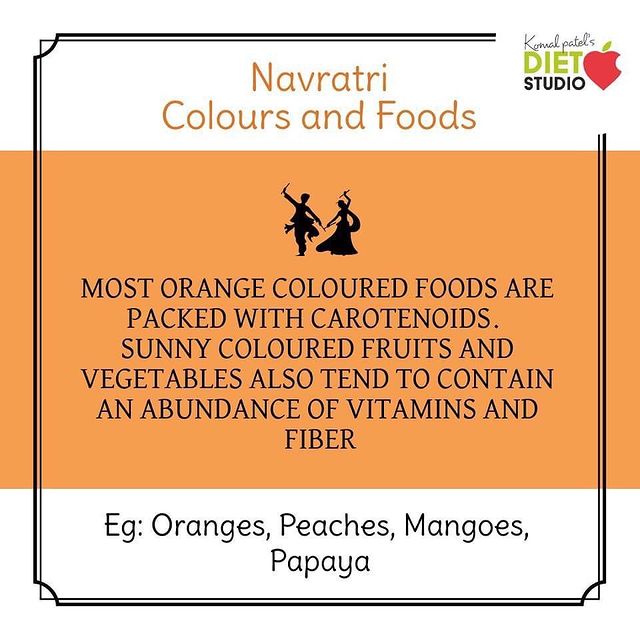 The festival celebrates the nine forms of Goddess Durga and each day has a special significance can colour associated with it. And like the days, the colours too have certain symbolism embedded in them.

#navratri #komalpatel #green #greenapple #healthyfood #healthylifestyle #healthynavratrifood #orange #peaches