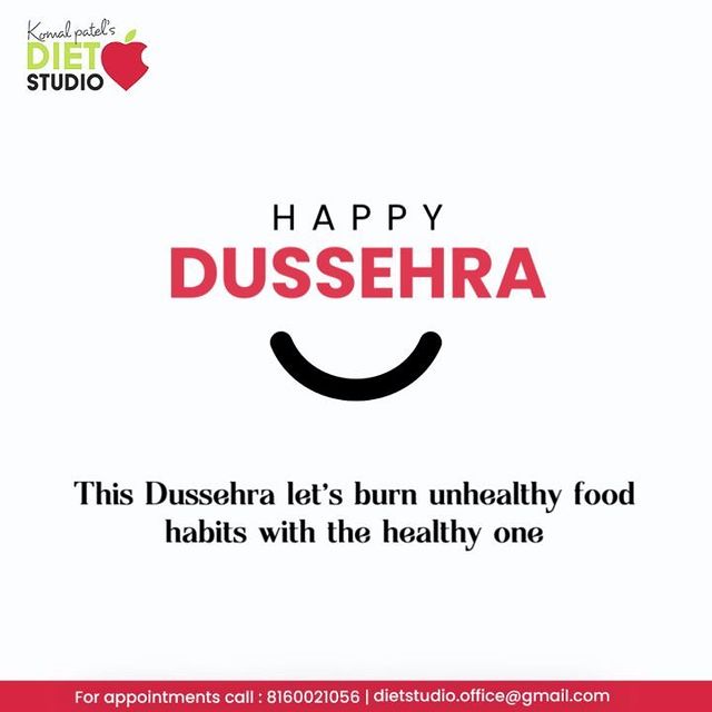 Fight 10 faces of unhealthy lifestyle.

#HappyDusshera #Dusshera2021 #VijayaDashami #Festival #IndianFestivals #IndianCulture #FestiveSeason #SeasonsGreetings #FestiveVibe #Celebrations #KomalPatel #GoodHealth #DietPlan #DietConsultation #Fitness