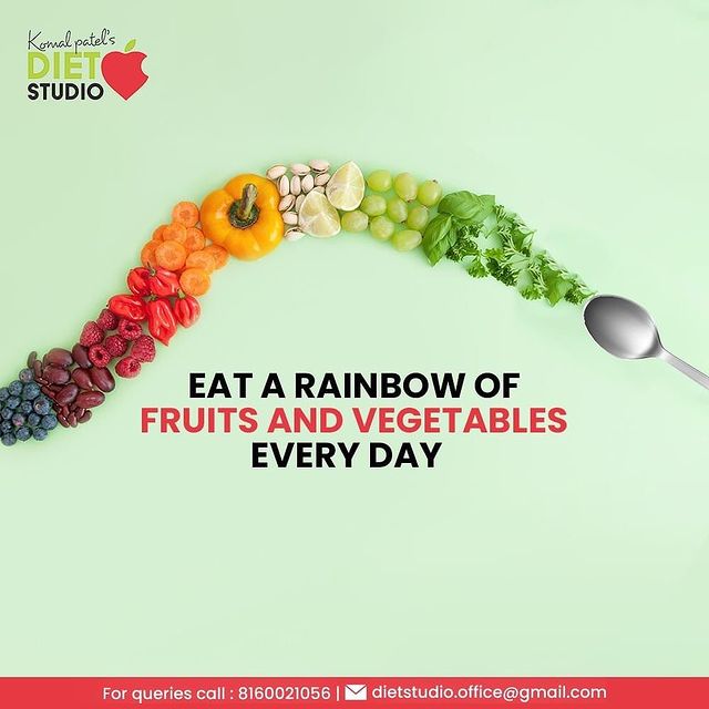 Eating the rainbow involves eating fruits and vegetables of different colours every day. Different-coloured plants are linked to higher levels of specific nutrients and health benefits. Go for colours of health.

#FitnessBeforeFilters #HealthyLiving #PledgeToFitness #KomalPatel #GoodHealth #DietConsultation #HealthyEating #MindfulEating