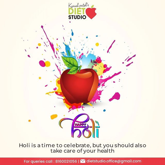 Holi is a time to celebrate, but you should also take care of your health. 
#Holi #HoliFestival #HoliHai #HappyHoli #ColorFestival #Holi2022 #DietitianKomalPatel