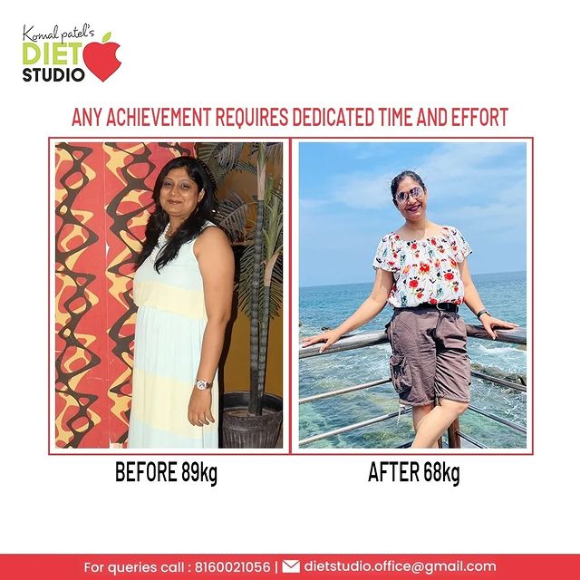 Getting to where you want to be isn't a nightmarish endeavor, it's a journey. The journey of many sacrifices, long periods of time, and dedication but the result is what you can see. Miss @preeti_brahmbhatt lost 21 kg, by her immaculate dedication.

#Client #Congratulation #Transformation #BeforeAfter #WeightLossProgram #HealthyLiving #KomalPatel #GoodHealth #DietPlan #DietConsultation #Fitness